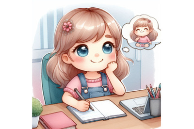 Cute girl writing and thinking be happy