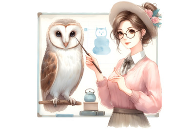 Owl teacher with pointer