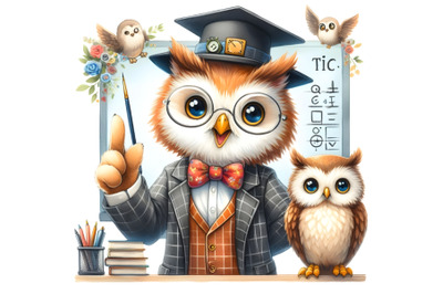 Owl teacher with pointer