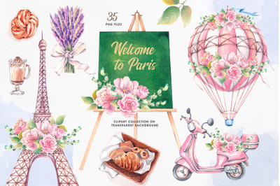 Welcome to Paris. Watercolor clipart