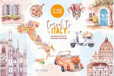 Travel to Italy. Watercolor Clipart