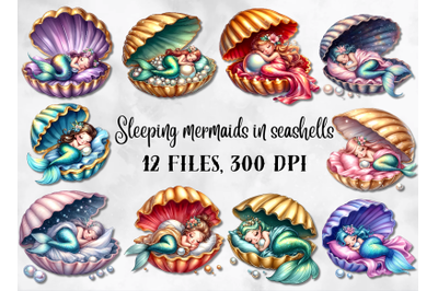 Sleeping mermaids in seashells