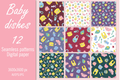Children&#039;s dishes - paper/seamless patterns