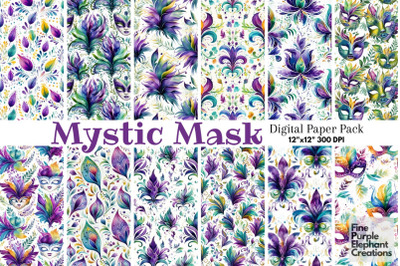 Watercolor Mardi Gras Mask Digital Paper | Masquerade Fleur de Lis