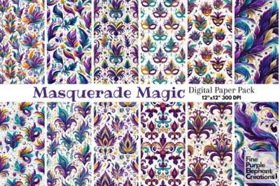 Mardi Gras Feather Digital Paper | Masquerade Fleur de Lis
