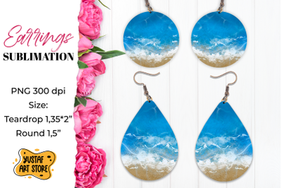 Cruise Earrings Sublimation. Teardrop and Round Sea earrings