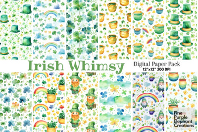 Watercolor St. Patrick&#039;s Day Digital Paper | Irish Leprechaun