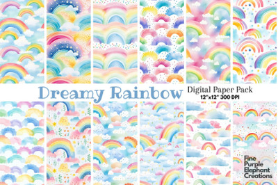 Watercolor Pastel Rainbow Digital Paper | Whimsical Colorful Unicorn C