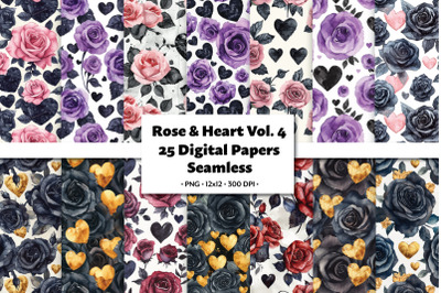 Roses and Hearts Vol. 4 Seamless Digital Paper, 24 PNG