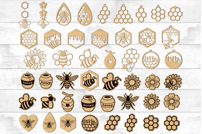 47 Bee Earring Pendant and Stud SVG File for Laser Cutter &amp; Glowforge.