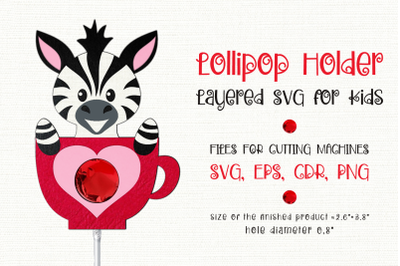 Zebra in a Cup | Lollipop Holder | Valentine Paper Craft Template