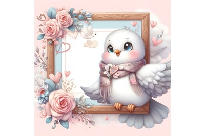 adorable birds valentine love frame