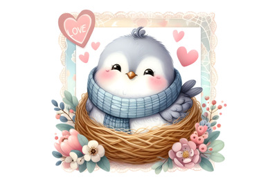 adorable birds valentine love frame