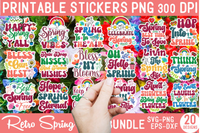 Retro Spring SVG Sticker Bundle,Spring DIGITAL STICKERS for digital pl