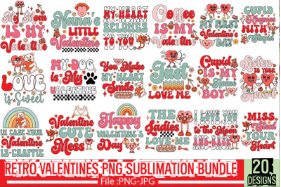 Retro Valentines PNG Sublimation Bundle,Valentines Sublimation Design,