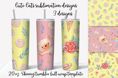 Cats sublimation design. Skinny tumbler wrap design.