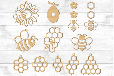 Cute Bee Pendant Earrings SVG Files &nbsp;for Laser Cutter and Glowforge