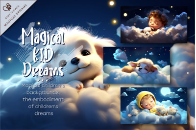 Magic kid dreams. Nursery Wallpaper.