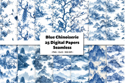 Blue Chinoiserie Digital Paper,25 PNG
