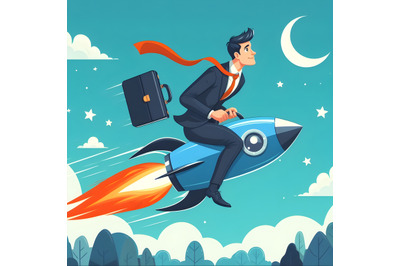 Businessman sitting on a rocket