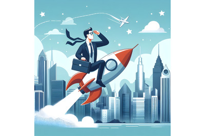 Businessman sitting on a rocket