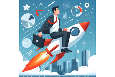 Businessman sitting on a rocket