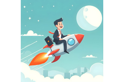 Businessman sitting on a rocket