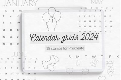 Calendar grids 2024 stamps brushes for Procreate