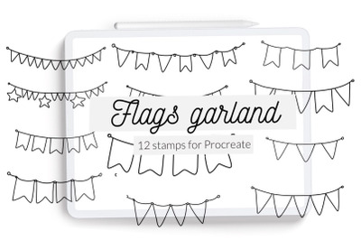 Flags Garland. Party Garland With Flags. Doodle Planner Stamp Brushes