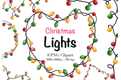 Watercolor Christmas Lights Clipart