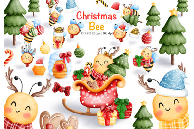 Watercolor Christmas Bee Clipart.