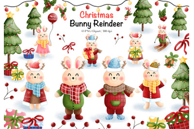 Watercolor Christmas Bunny&nbsp;Clipart