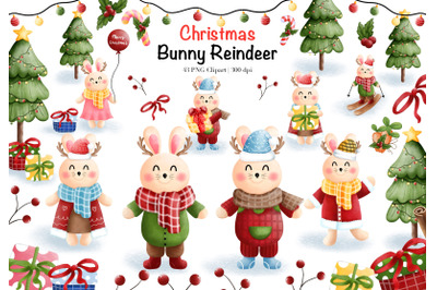 Watercolor Christmas Bunny&amp;nbsp;Clipart