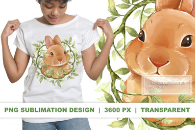 Bunny with green leaves | Rabbit PNG sublimation design