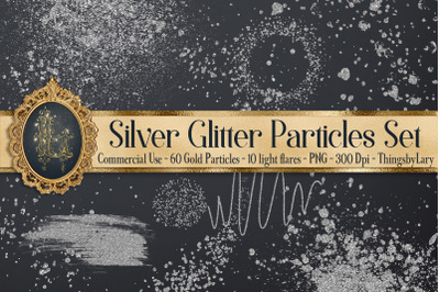 70 Silver Glitter Particles Confetti Set PNG Overlay Images