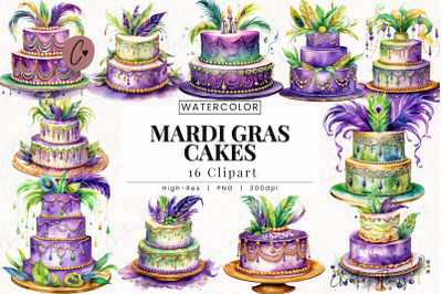 Watercolor Mardi Gras Cakes Clipart