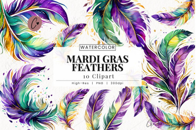 Watercolor Mardi Gras Feathers Clipart