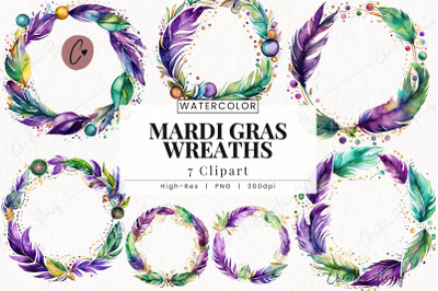 Watercolor Mardi Gras Wreaths Clipart
