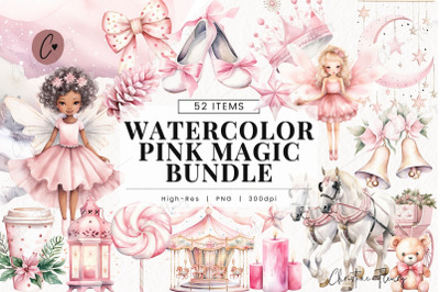 Watercolor Pink Magic Clipart Bundle
