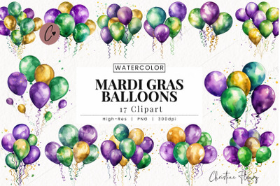 Watercolor Mardi Gras Balloons Clipart