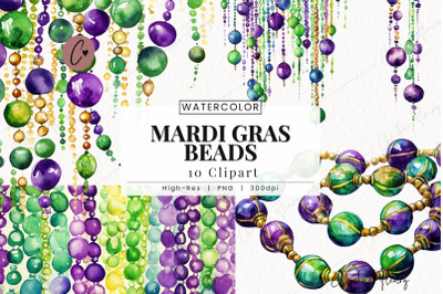Watercolor Mardi Gras Beads Clipart