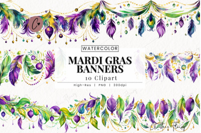 Watercolor Mardi Gras Borders Clipart