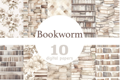 Bookworm Digital Paper | Books Seamless Pattern