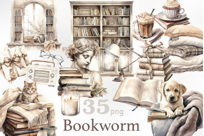 Bookworm Clipart | Cozy Reading Nook Clipart