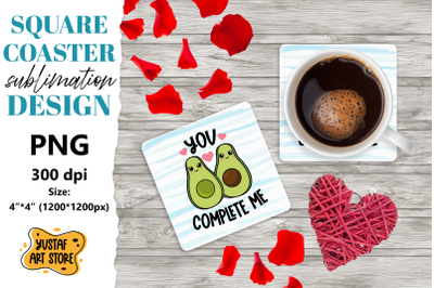 Valentine coaster sublimation. Avocado square coaster design