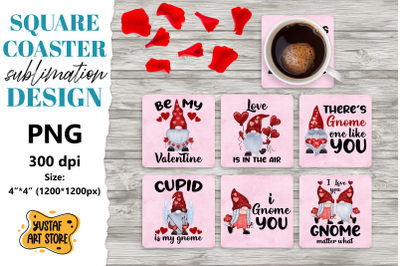 Valentine square coaster design. Gnome sublimation coaster