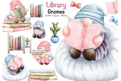 Watercolor Library Gnome Clipart.