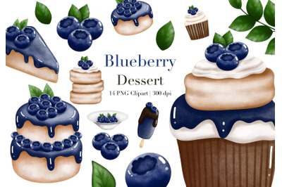 Watercolor Blueberry Dessert Clipart