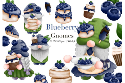 Watercolor Blueberry Gnomes Clipart.