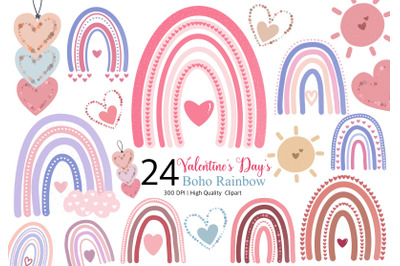 Valentine Boho Rainbow Clipart